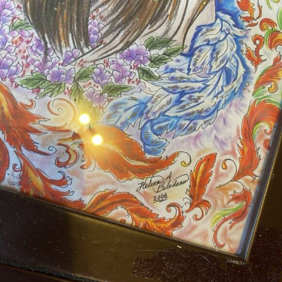 Y2K2008 Fairy Young Lady Bird Fantasy Handpainted ArtPrint Matted Framed Signed - Picture 6 of 6